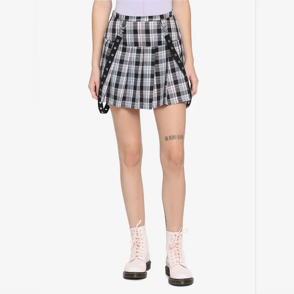 Hot Topic Pastel Plaid Grommet Suspender Pleated Skirt Junior's Size XL - Picture 1 of 7